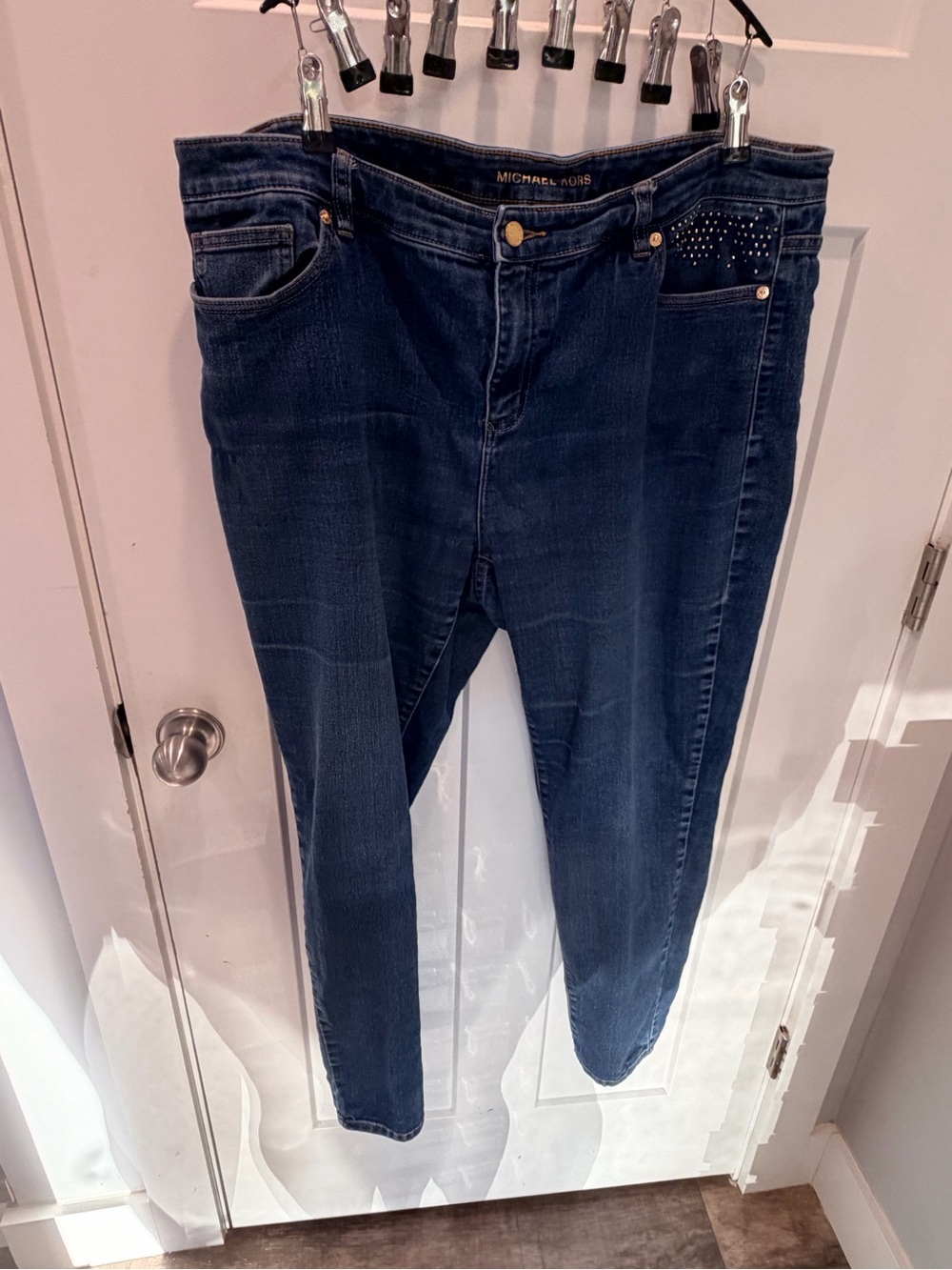 Michael Kors Jeans Womens 18W Skinny Stretch Denim Studded Pocket Blue Wash
